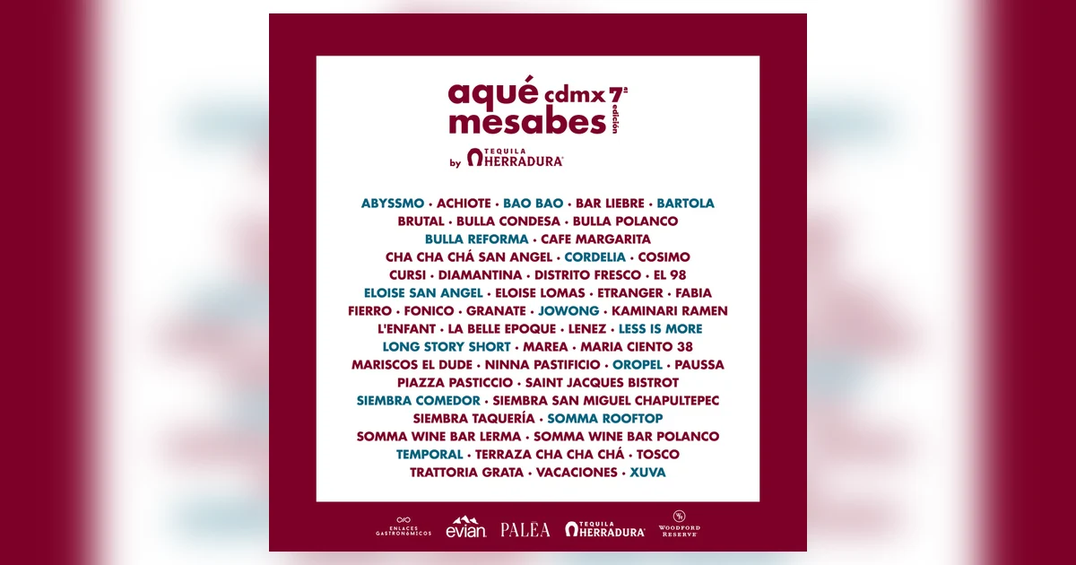 Cartel oficial de A Que Me Sabes CDMX 2026 con los restaurantes participantes